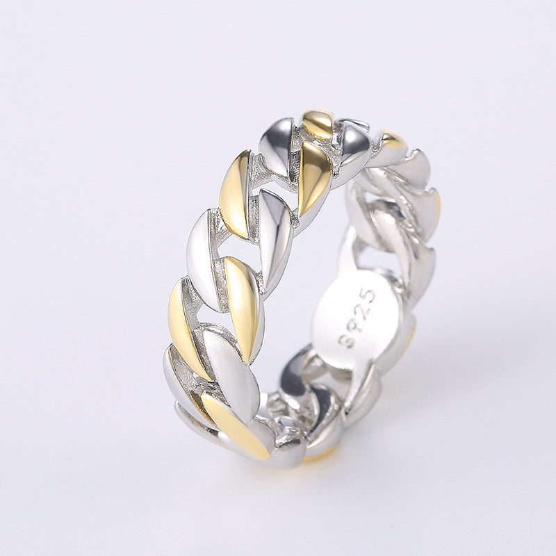 Anillo de cadena de dos tonos bañado en cobre, anillo de hombre punk de moda europea y americana