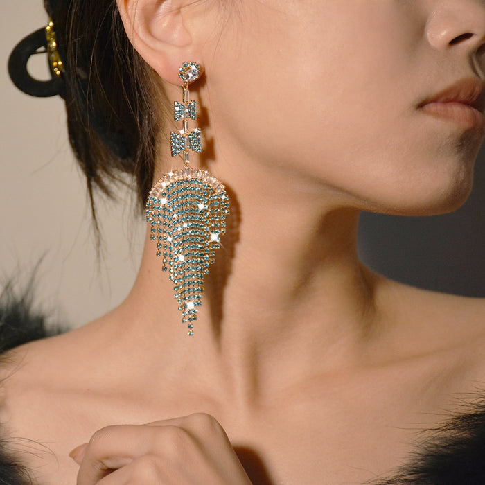 Sparkling Rhinestone Tassel Earrings - Trendy Statement Jewelry for Evening Wear