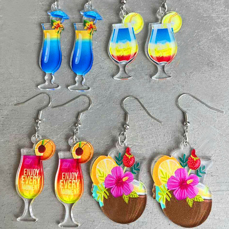 Summer cold drink acrylic earrings - wallojewerly 