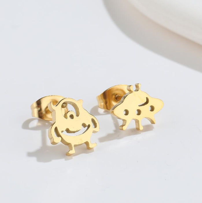 Alien and UFO Stainless Steel Stud Earrings - Fun and Playful Asymmetric Jewelry