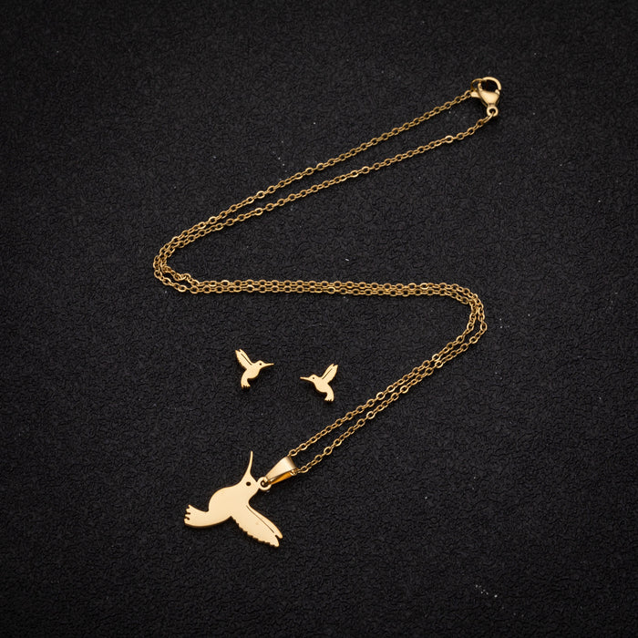 Bird pigeon pendant necklace earrings set, cute small animal stainless steel jewelry 2022 new