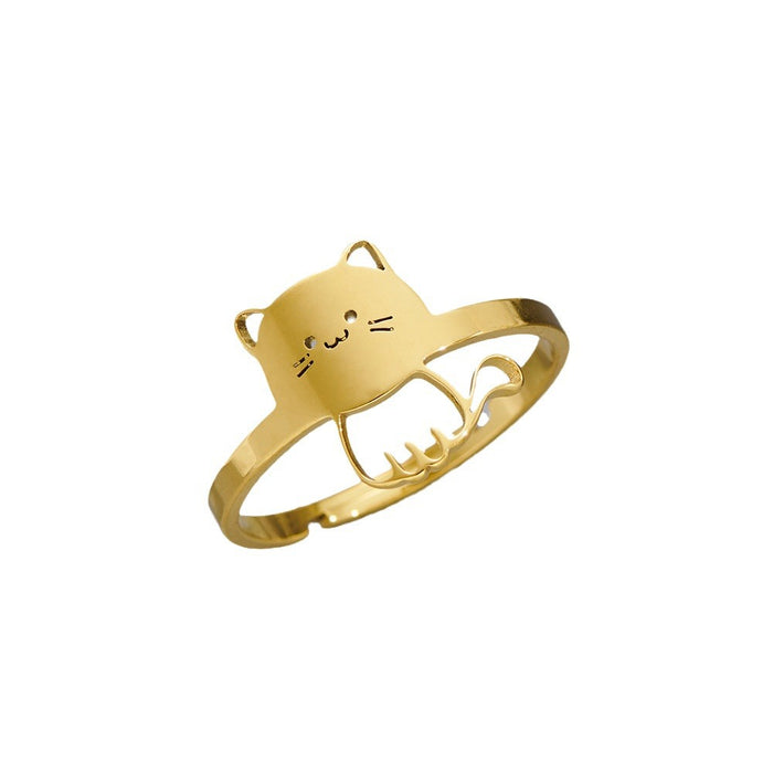 Fashionable cat open ring, stainless steel Japanese cute pet ring wholesale