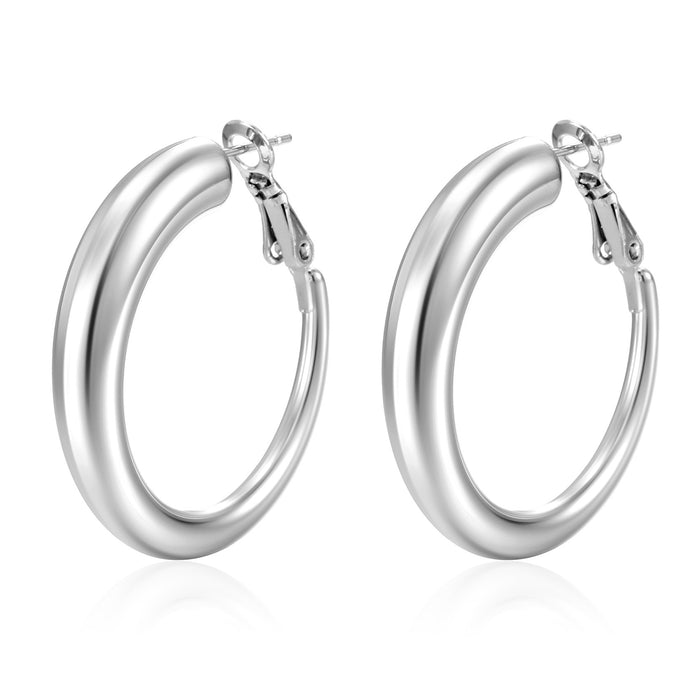 Stainless steel women's round real gold 18K oval light luxury hollow earrings