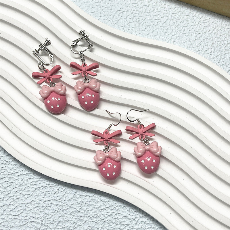 Pendientes de lazo de amor con pintura rosa dulce Pendientes de aguja de plata S925