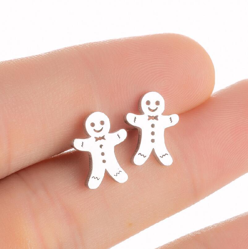 Gingerbread Man Stainless Steel Stud Earrings - Fun and Playful Jewelry for the Holiday Season