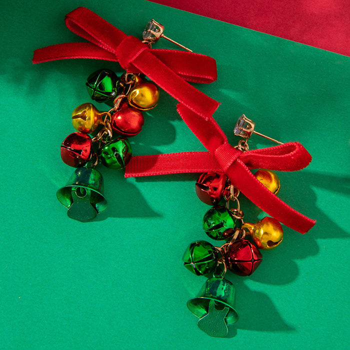 Christmas creative fur ball earrings red and green bow cute earrings for women