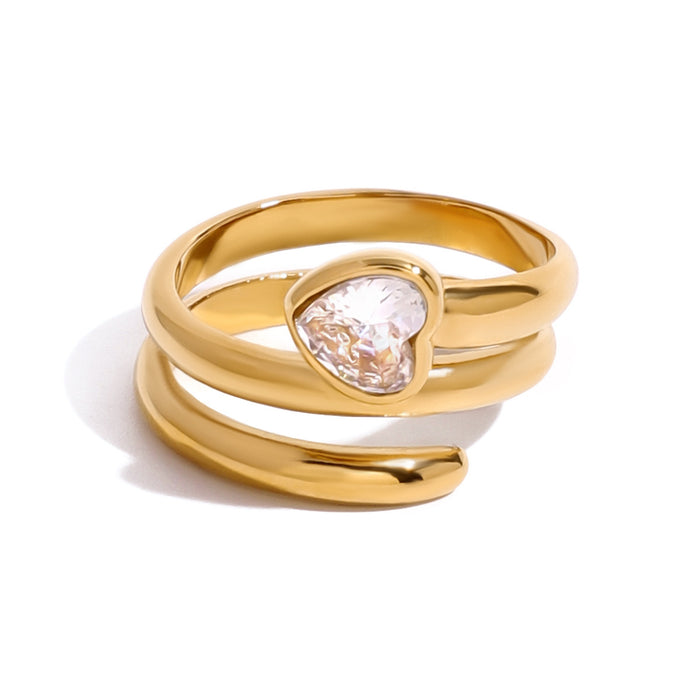 Stainless steel heart zircon ring