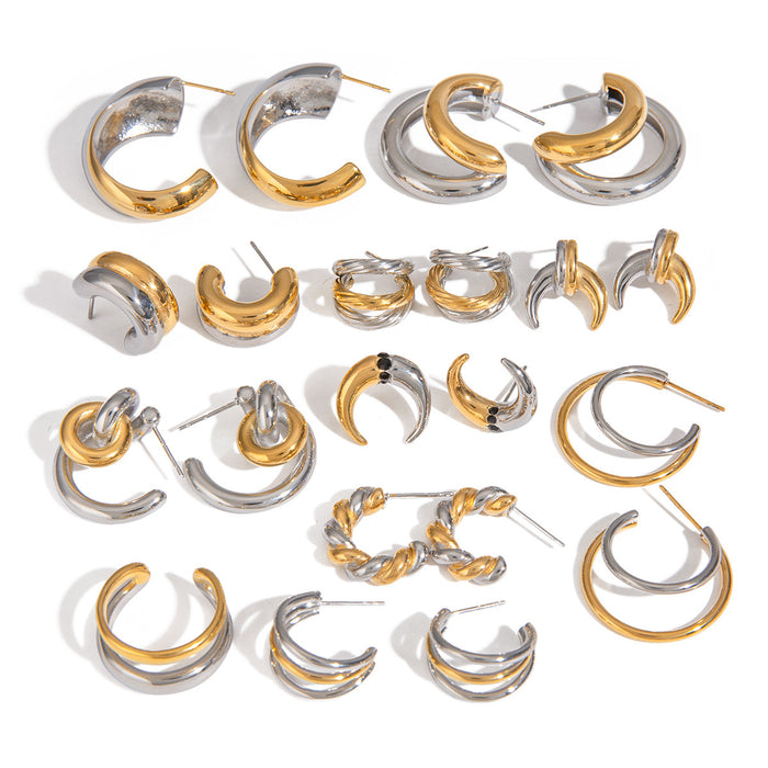 Stainless steel C-shaped earrings contrast color matching earrings titanium steel earrings