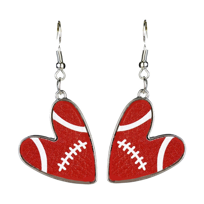 Football Heart Leather Earrings with Multicolor Football Mom Design
