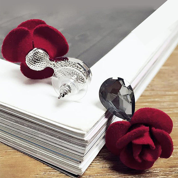 Red rose earrings fashion diamond floral earrings