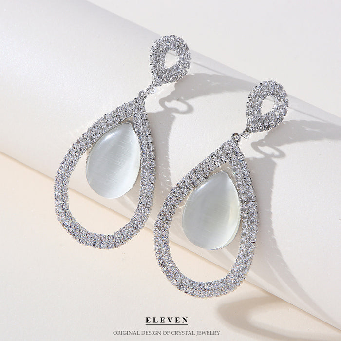 French-Style Waterdrop Earrings - Elegant Long Rhinestone Jewelry for a Chic Look