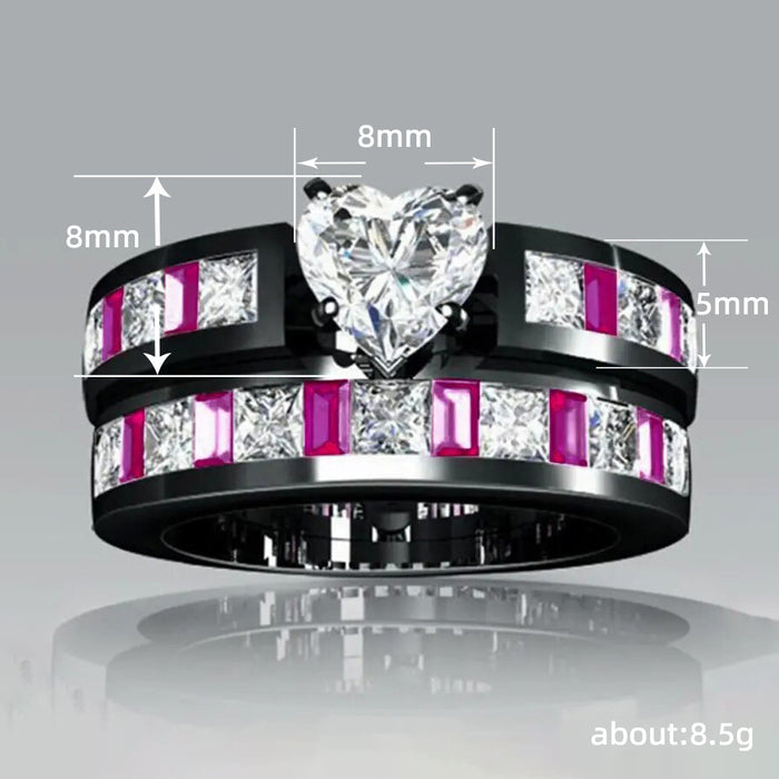 European and American couple rings love zircon contrast color ring