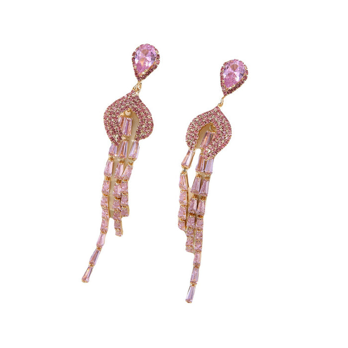 Luxury Fan-Shaped Zircon Earrings - Geometric Studs for a Modern Style