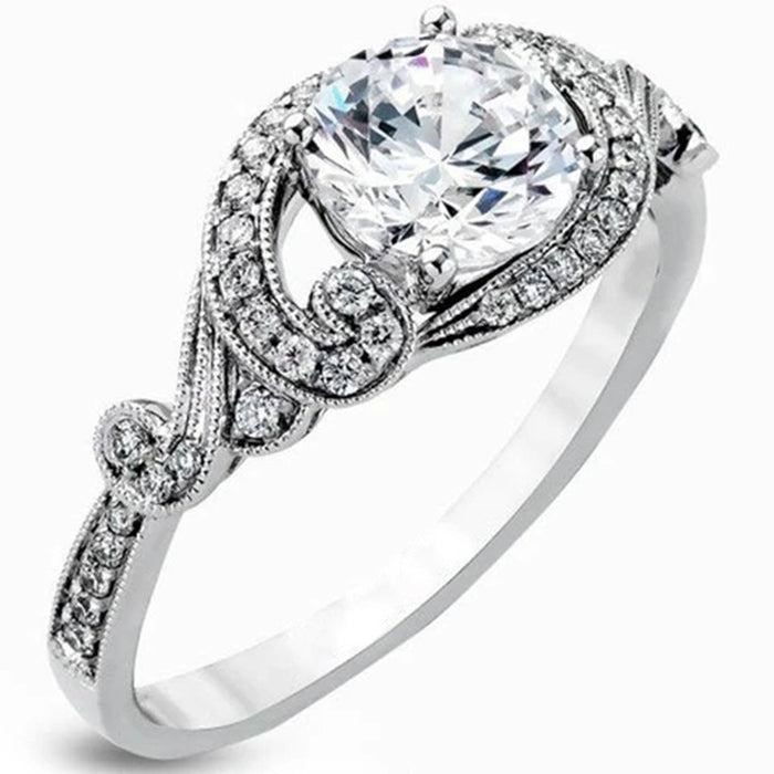 Platinum-plated twisted arm winding inlaid simulated zircon ring engagement ring