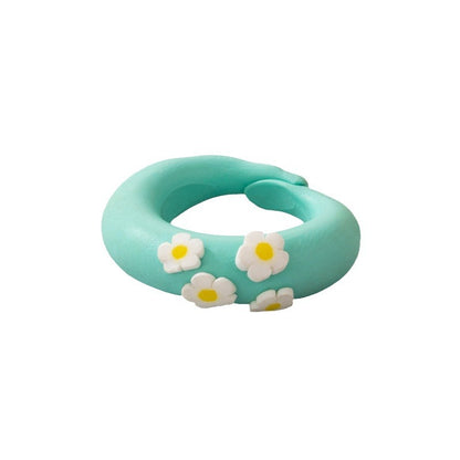 Enamel Daisy Contrast Ring - Minimalist Cold Wind Statement Ring for Women