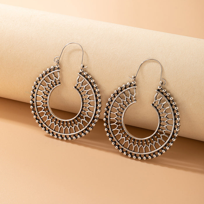 Retro geometric hollow round earrings pearl diamond alloy earrings