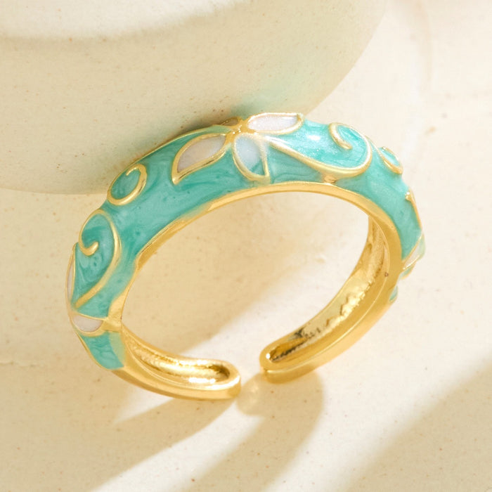 Wholesale colored enamel dripping round irregular flower bud opening rings - wallojewerly 