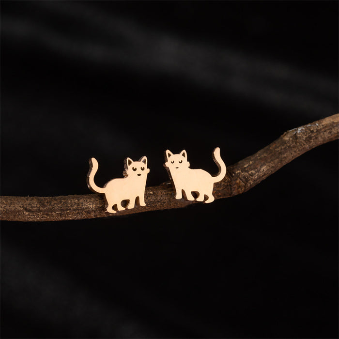 Pet Cat Hollow Stainless Steel Stud Earrings - Minimalist and Versatile Jewelry