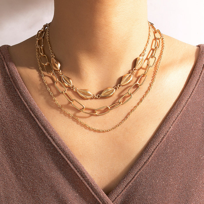 Punk Gold Shell Multi-Layer Necklace Set - Geometric Three Layers