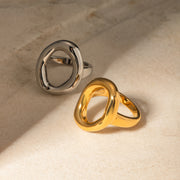 18K Gold Stainless Steel Oval Zircon Ring with Weave Texture - wallojewerly 