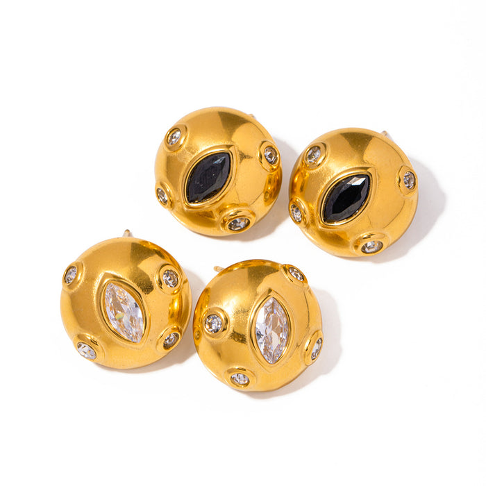 Pendientes de acero inoxidable chapado en oro de 18 quilates con incrustaciones de circonitas cúbicas - Joyas de diseño vintage para mujer