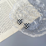 Japanese and Korean cold style retro checkerboard earrings personality 925 silver earrings - wallojewerly 