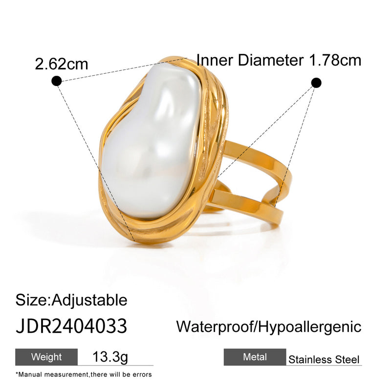 Stainless steel pearl exaggerated ring