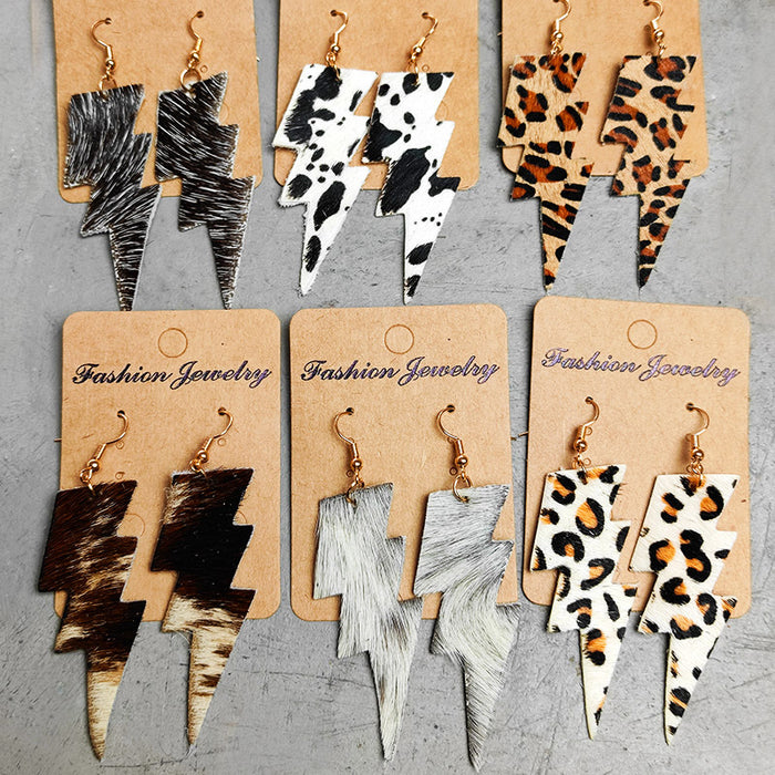 Textured Leather Earrings with Lightning, Leopard, and Cow Print Western Style