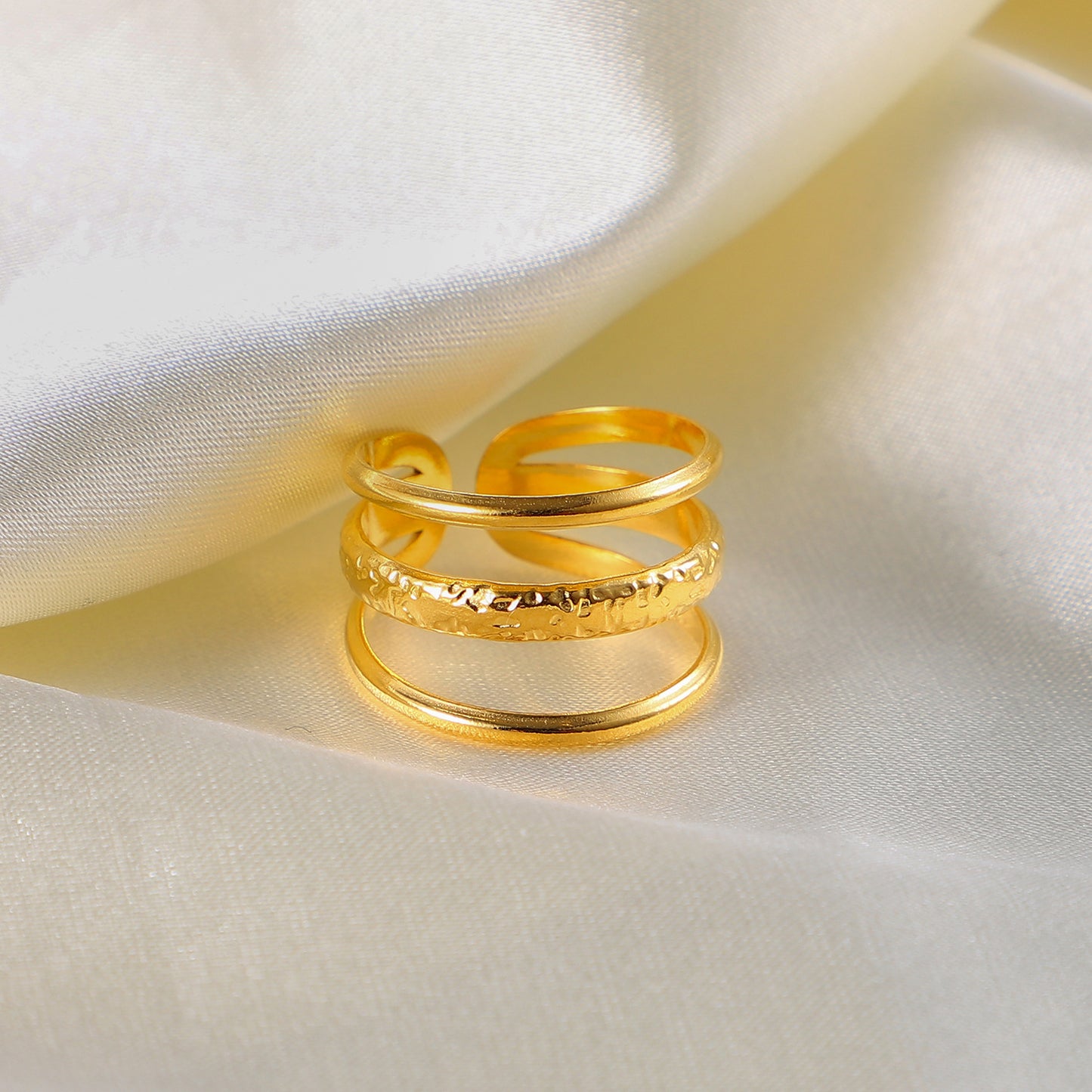 Textured 18K Gold Plated Stainless Steel Ring - Elegant and Modern