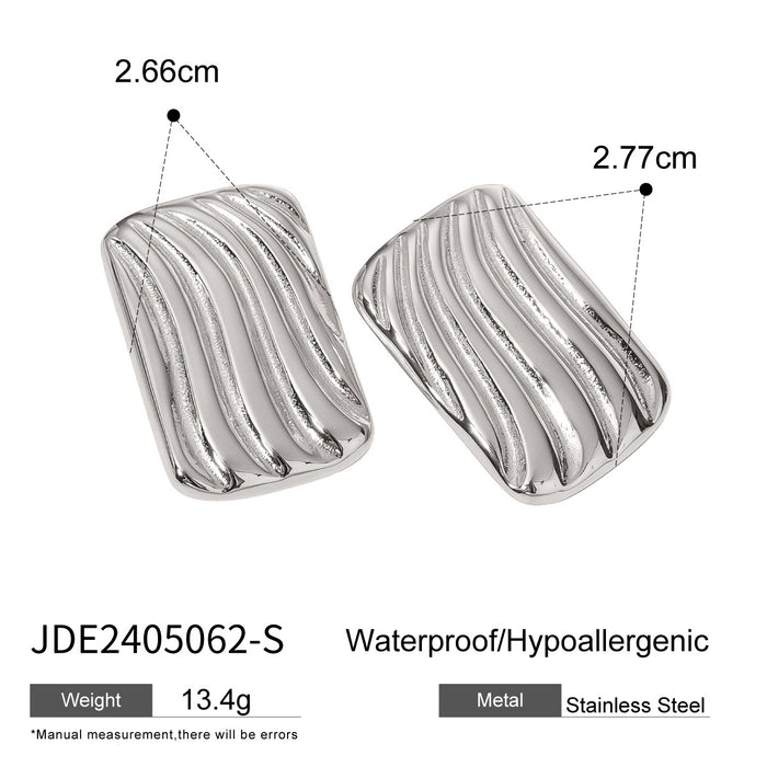 Vintage Ribbed Rectangular Earrings - High-End Stainless Steel Jewelry for Women - wallojewerly 