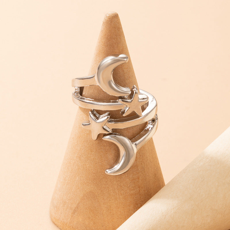 Exaggerated punk hip-hop style cartoon snake fox moon ring