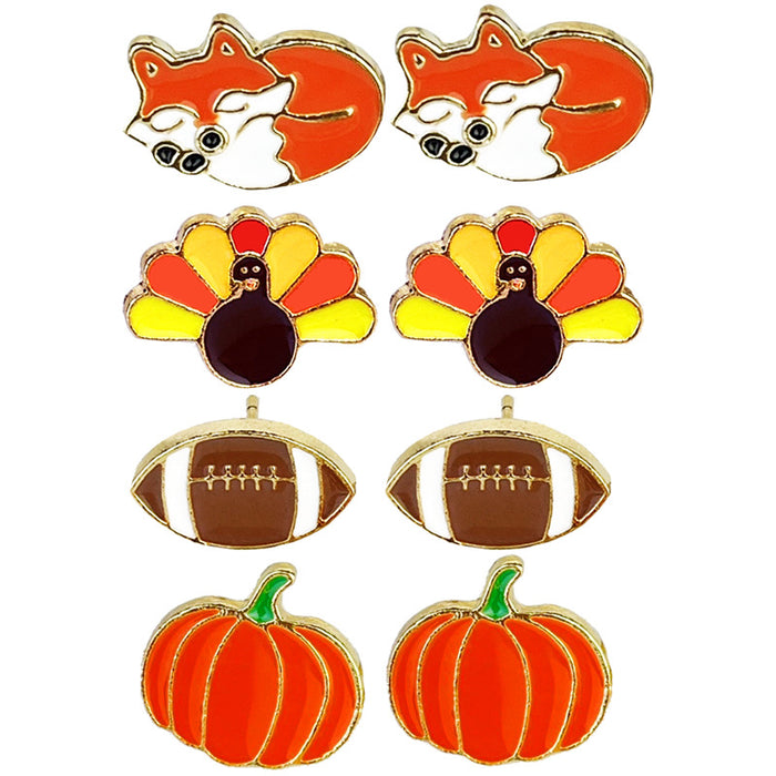 Thanksgiving Autumn Earrings with Fox, Football, Turkey, and Pumpkin Designs