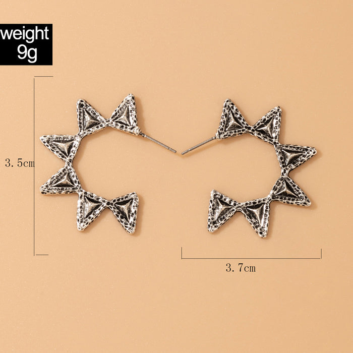 Retro geometric triangle half open C-shaped earrings