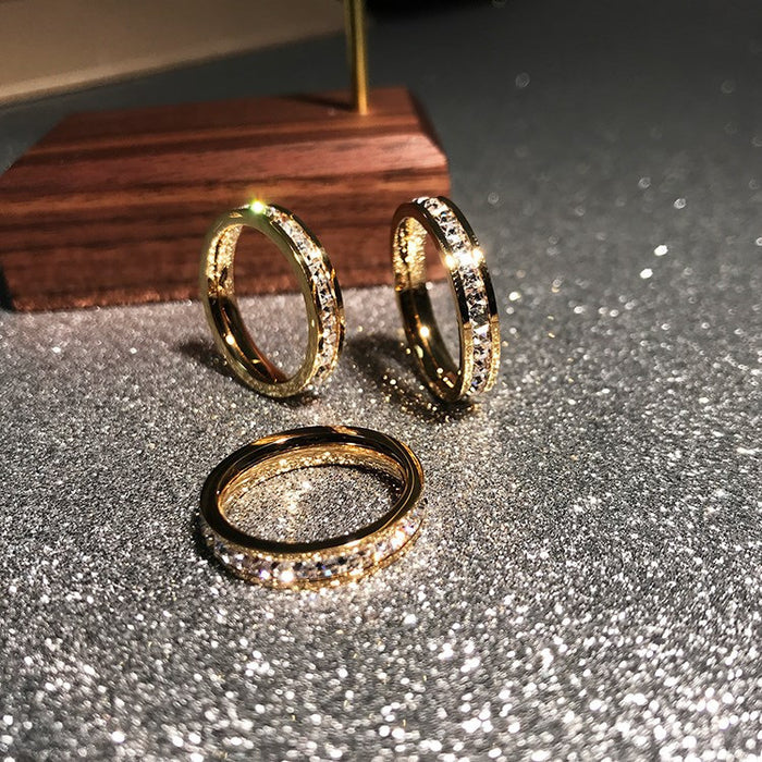Wholesale gold-plated stainless steel and titanium steel full-circle square diamond rings