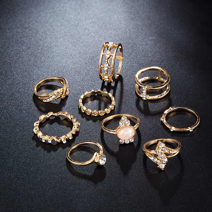 Bohemian style diamond ring set of nine