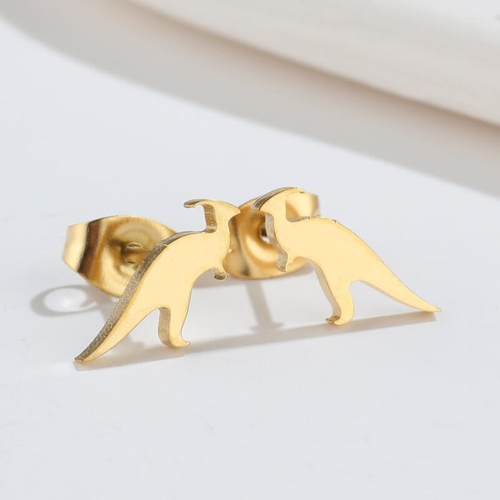 Dinosaur Stainless Steel Stud Earrings - 18K Gold Plated Animal Jewelry