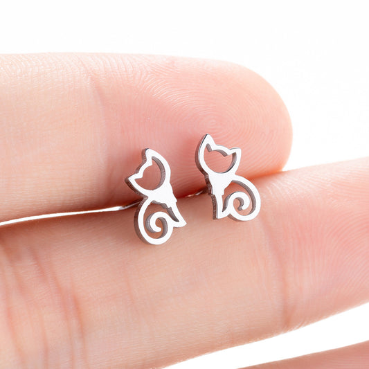 Pet Cat Stainless Steel Stud Earrings - Simple and Stylish Animal Jewelry