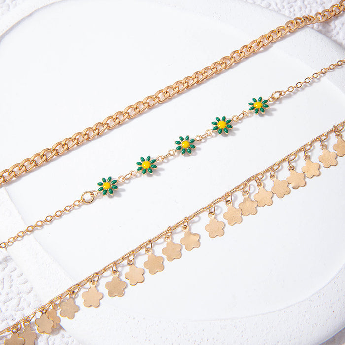 Bohemian Style Layered Heart Anklet Set – Rhinestones for a Trendy Fashion Look