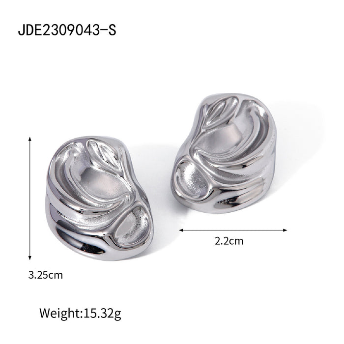 Stainless Steel Irregular Wave Earrings - Trendy Square Titanium Steel Studs