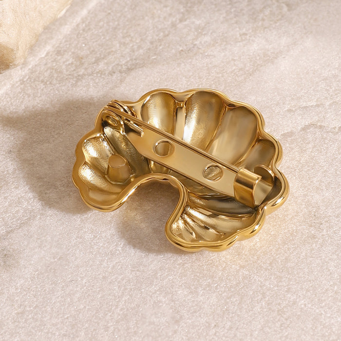 Broche de croissant gordo de acero inoxidable bañado en oro de 18 quilates adecuado para prendas de otoño e invierno.