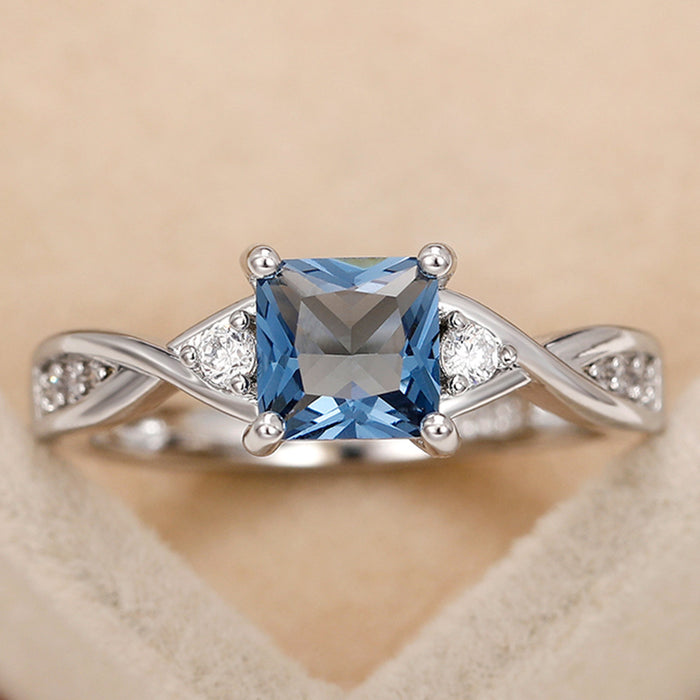 Square Blue Topaz Ring Women's  Jewelry