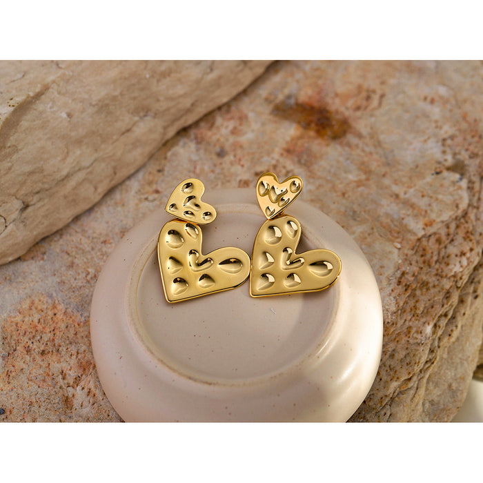 16K Gold Plated Stainless Steel Heart Earrings - Trending Heart-Shaped Titanium Steel Stud Earrings