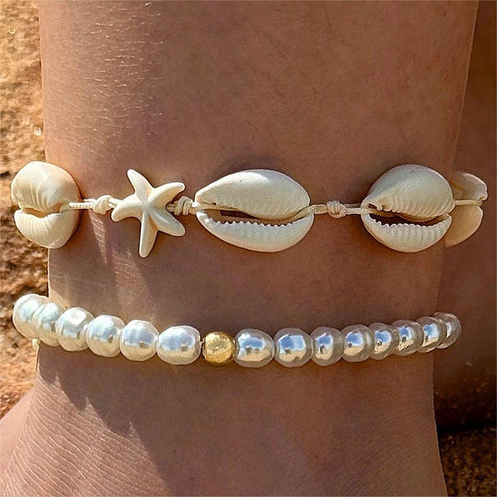 Simple Gold Pearl Anklet Set - Fashionable Foot Jewelry