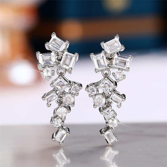 Pendientes geométricos superbrillantes, pendientes de novia de moda.