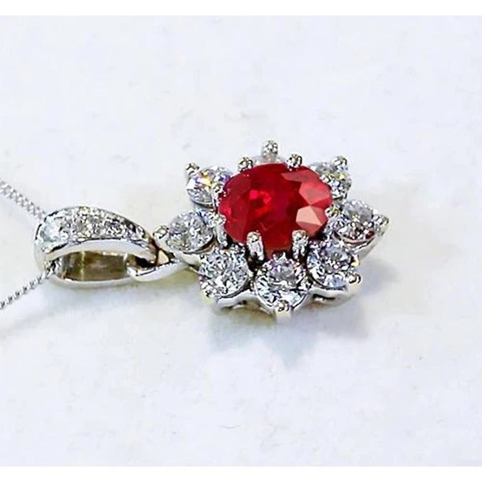 Flower Pendant Necklace Red Zircon Geometric Necklace