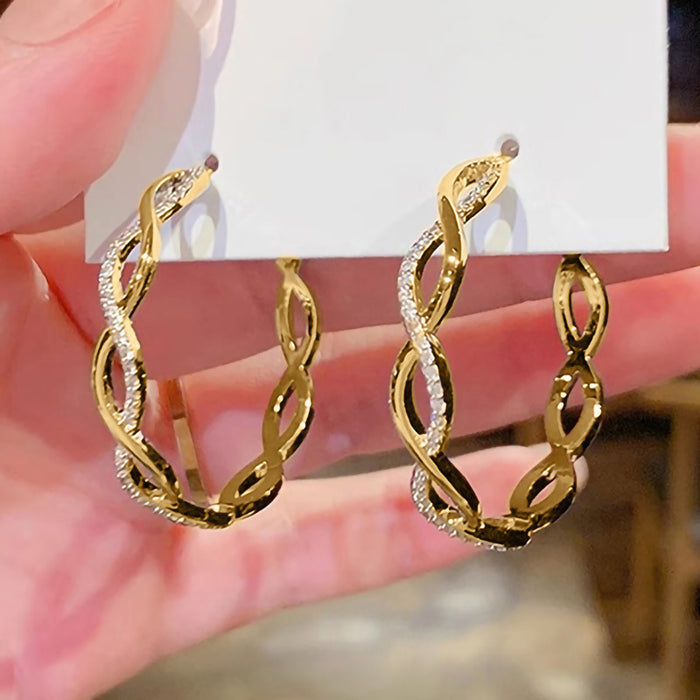 Wave line large hoop earrings, popular inlaid design earrings