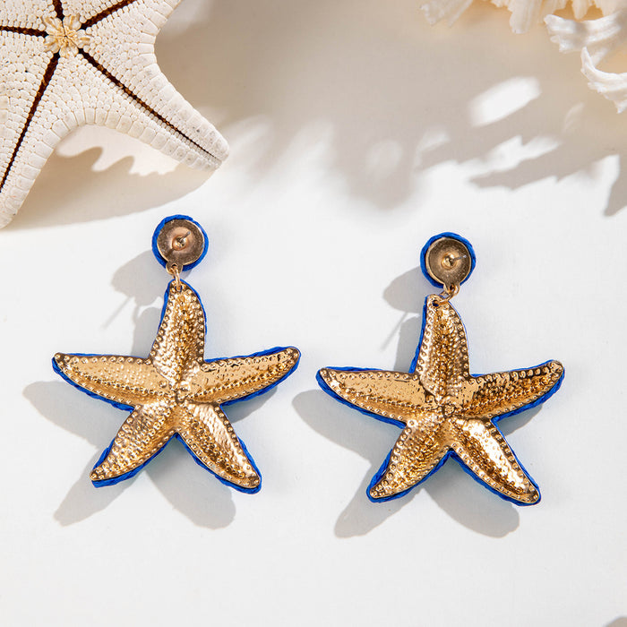 Pendientes de rafia con forma de estrella de mar bohemia Pendientes para vacaciones en la playa