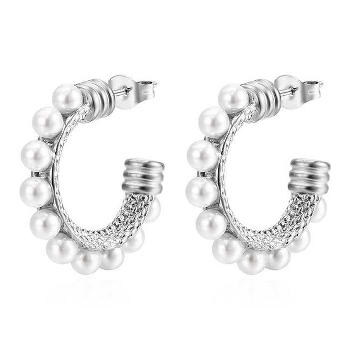 Pearl-studded French stainless steel earrings