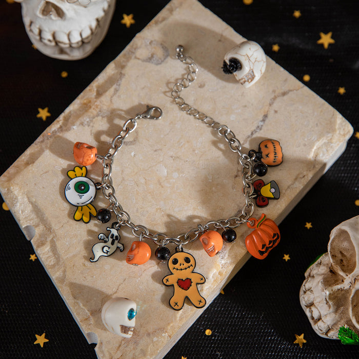 Pulsera de calabaza y calavera de Halloween con dije de fantasma: diseño de aceite de goteo espeluznante