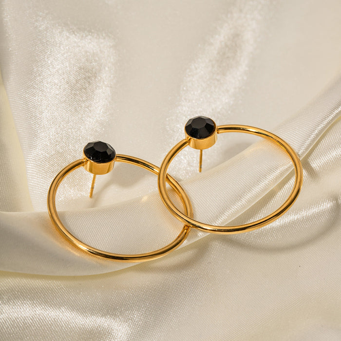 High-End Design 18K Gold Plated Stainless Steel Faceted Hoop Earrings - Popular Titanium Steel Jewelry for Wholesale